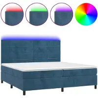 vidaXL Boxspring met matras en LED fluweel donkerblauw 200x200 cm