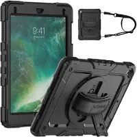 Accezz Rugged Backcover met schouderstrap voor de Apple iPad 6 (2018) 9.7 inch / iPad 5 (2017) 9.7 inch - Zwart