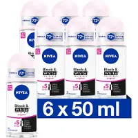 Nivea Black & White Clear Anti-Transpirant Deo Roller - Geen witte of gele strepen - Deodorant Beschermt 72 uur - Voordeelverpakking - 6 x 50 ml