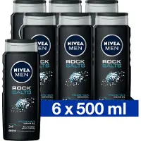 Nivea MEN Rock Salts Douchegel Mannen - 3-in-1 Shower Gel - Shampoo - Voordeelverpakking - 6x 500 ml
