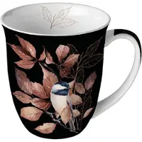 Ambiente Mok 400ml Lovely chickadee porselein zwart dia10x10,5cm