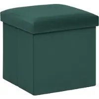 Atmosphera Poef/krukje/hocker Amber - Opvouwbare opslag box - fluweel smaragd groen - D38 x H38 cm - Poefs