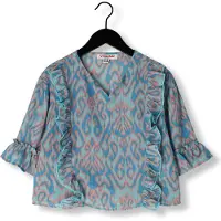 Vingino T-shirt met all over print en ruches lichtblauw/roze Meisjes Polyester V-hals - maat 164