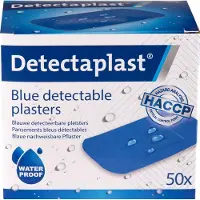 Detectaplast blauwe wondpleisters waterproof - metaaldetecteerbare, waterdichte en vuilwerende pleisters sensitive, voor de voedingsindustrie, catering en grootkeuken, 50 x 72 mm, 50 stuks