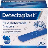 Detectaplast blauwe wondpleisters waterproof - metaaldetecteerbare, waterdichte en vuilwerende pleisters sensitive, voor de voedingsindustrie, catering en grootkeuken, 25 x 72 mm, 100 stuks