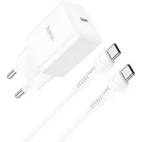 Hoco Oplader Geschikt voor Samsung Galaxy A25 & A24 4G - Type C Kabel (1 Meter) & Stekker (N27) - USB C Snel Lader 20W - Wit
