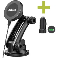 Accezz Telefoonhouder auto met MagSafe - Draadloze oplader - Dashboard en voorruit - Zwart