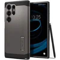 Spigen Tough Armor Hoesje Geschikt voor Samsung Galaxy S24 Ultra - Back Cover met Kickstand Gunmetal