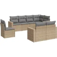 vidaXL 8-delige Loungeset met kussens poly rattan beige