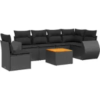 vidaXL 7-delige Loungeset met kussens poly rattan zwart