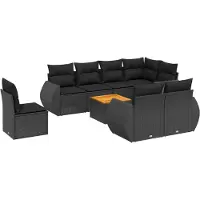 vidaXL 9-delige Loungeset met kussens poly rattan zwart