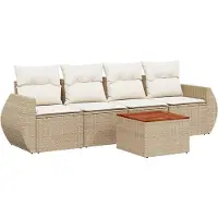 vidaXL 5-delige Loungeset met kussens poly rattan beige