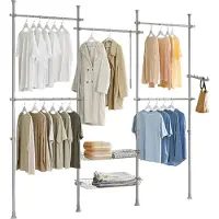 SoBuy Kledingrek - 5 Kledingstangen en 2 Manden - Verstelbaar - 209-305 x 200-270 cm