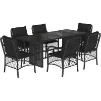 vidaXL 7-delige tuinset met kussens, zwart, van polyrotan