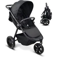 Mobiclinic Agnes - Kinderwagen 2-in-1 - Met 3 wielen - Ultracompact - Handgreep met één hendel - 0 tot 3 jaar - 5 puntsgordel - 0-22 kg - Multifunctionele Buggy 2 in 1 - Afneembare stang - Zwart