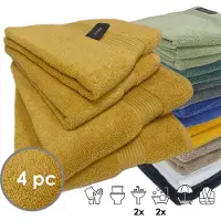 ISleep Terry Badtextiel - Voordeelset (4 delig) - 2x Handdoek 60x110 cm - 2x Badlaken 70x140 cm - Oker