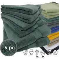 ISleep Terry Badtextiel - Voordeelset (6 delig) - 4x Handdoek 60x110 cm - 2x Badlaken 70x140 cm - Donker Groen