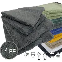 ISleep Terry Badtextiel - Voordeelset (4 delig) - 2x Handdoek 60x110 cm - 2x Badlaken 70x140 cm - Antraciet
