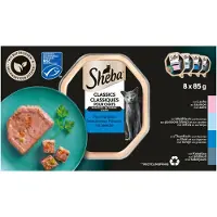 Sheba 4x Adult Kattenvoer Classic Paté Natvoer Vis Kuipjes 8 x 85 gr