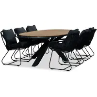 Lesli Living Arezzo/Portofino zwart dining tuinset | 6 personen | polywood + touw | 240cm ovaal - ovale tuintafel