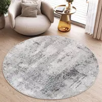 Tapiso Sky Rond Vloerkleed Hoogpolig Lichtgrijs Shaggy Woonkamer Tapijt Maat- 120x120