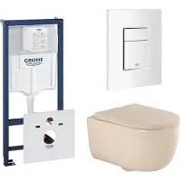 GROHE QeramiQ Dely Swirl Toiletset - 36.5x 53cm - Rapid inbouwreservoir - 35mm zitting - witte bedieningsplaat - rechthoekige knoppen - beige 0720003/0729205/SW1000771/SW1026259