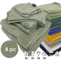 ISleep Terry Badtextiel - Voordeelset (8 delig) - 2x Washandje 12x22 cm - 2x Gastendoekje 30x50 cm - 2x Handdoek 60x110 cm - 2x Badlaken 70x140 - Licht Groen