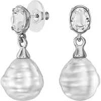 Traveller Oorhangers - Oorbellen Dames - Hangers - Zilverkleurig - Barok Parel - Wit - 14x12mm - Kristal - Geplatineerd - 30x12m - 114289