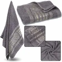 Sarcia.eu Grijze Katoenen Handdoek met Gouden Borduurwerk, Handdoek 48x100 cm