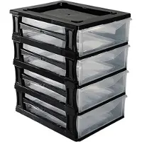 Hega hogar Ladeblokje/bureau organizer 4x lade - zwart/transparant - L26 x B35 x H39 cm - kunststof