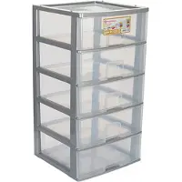 Hega hogar Ladeblokje/bureau organizer 5x lade - grijs/transparant - L38 x B38 x H72 cm - kunststof - ladekastje