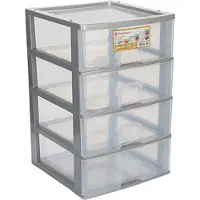Hega hogar Ladeblokje/bureau organizer 4x lade - grijs/transparant - L38 x B38 x H58 cm - kunststof - ladekastje