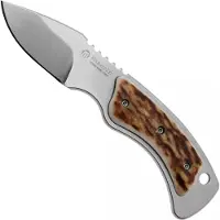 Maserin Mini Trapper 924-CV-1 Stonewashed Elmax, Stag Horn, Leather Button Sheath, klein vaststaand jachtmes