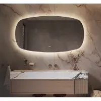 Schaere Deens ovale badkamerspiegel met indirecte verlichting, verwarming, instelbare lichtkleur en dimfunctie 140x74 cm