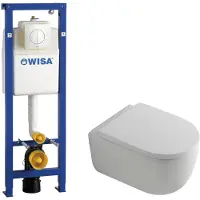 Qeramiq Dely Swirl Toiletset - 6.5x53cm - Wisa XS inbouwreservoir - 35mm zitting - witte bedieningsplaat - ronde knoppen - wit mat 0704406/SW1000767/SW1026257
