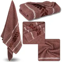 Sarcia.eu Koraal Katoenen Handdoek met Decoratief Borduursel, Badhanddoek Bladeren 70x135 cm