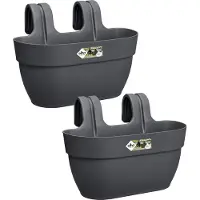 Elho Vibia Campana Easy Hanger - Balkonbakken met Ophanging - 100% Gerecycled Plastic - Set van 2 - L36 x B24.1 x H26.5 cm - Antraciet