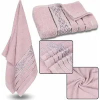Sarcia.eu Lila Katoenen Handdoek met Decoratief Borduursel, Grijs Borduurwerk, Badhanddoek 70x135 cm