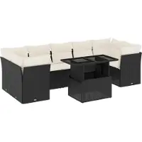 vidaXL 8-delige tuinmeubelset met kussens, zwart, polyrotan