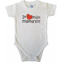 JHK Witte romper met "Ik hou van mijn mama's" - 9 maanden - moederdag, zwanger, cadeautje, kraamcadeau, grappig, geschenk, baby, tekst, bodieke