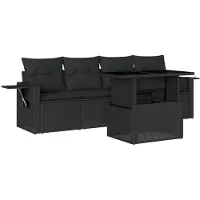 vidaXL 5-delige Loungeset met kussens poly rattan zwart