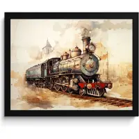 PosterMonkey Poster in lijst - Fotolijst 40x30 cm - Posters - Vintage - Trein - Spoor - Gebouw - Beige - Posterlijst zwart - Decoratie - Wanddecoratie woonkamer - Muurdecoratie slaapkamer