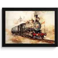 PosterMonkey Poster in lijst - Fotolijst 30x20 cm - Posters - Vintage - Trein - Spoor - Gebouw - Beige - Posterlijst zwart - Decoratie - Wanddecoratie woonkamer - Muurdecoratie slaapkamer