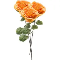 Emerald Kunstbloem Roos Laurie tak - 3x - 57 cm - oranje - Kunst zijdebloemen