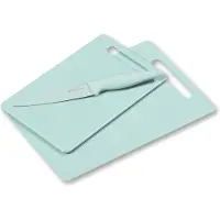 Kesper snijplanken set voor voedsel - mintgroen - Kunststof - met groente/vlees snijmes - 2 formaten - keuken - 24 x 15 cm/29 x 20 cm
