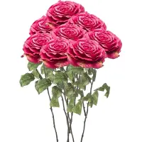 Emerald Kunstbloemen boeket Roos Laurie tak - 8x - 57 cm - fuchsia - Kunst zijdebloemen