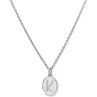 New Bling 9LA-20059-K Zilveren Ketting met Letterhangertje - K - Ovaal - 12x8,8mm - Emaille - Lila - Initiaal sieraad - Rhodium - Zilver