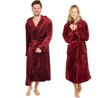 Blumtal Badjas Unisex - Dames en Heren Badjas - Fleece Badjas met Capuchon - met Zakken - Donkerrood - Maat M