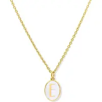 New Bling 9LA-20061-E Zilveren Ketting met Letterhangertje - E - Ovaal - 12x8,8mm - Emaille - Wit - Zilver - Initiaal sieraad - Verguld/Goud op Zilver