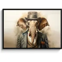 PosterMonkey Poster in lijst - Fotolijst 120x80 cm - Posters - Vintage - Olifant - Hoed - Pak - Licht - Dieren - Posterlijst zwart - Decoratie - Wanddecoratie woonkamer - Muurdecoratie slaapkamer